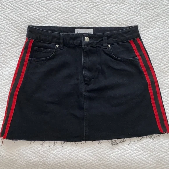 Black denim skirt red stripe deals